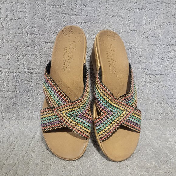 Skechers Beverlee Women's Size US 8 Rainbow Wedge Cross Strap Sandals - Picture 3 of 10
